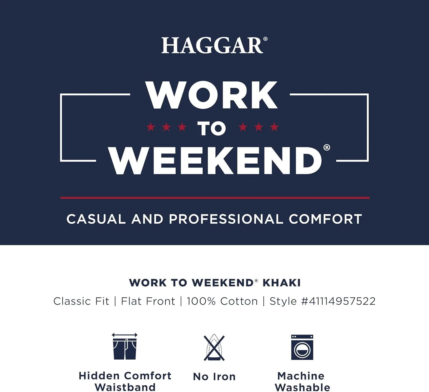 Haggar Men's Work to Weekend Hidden Expandable Waist Classic Fit Flat Front Pant