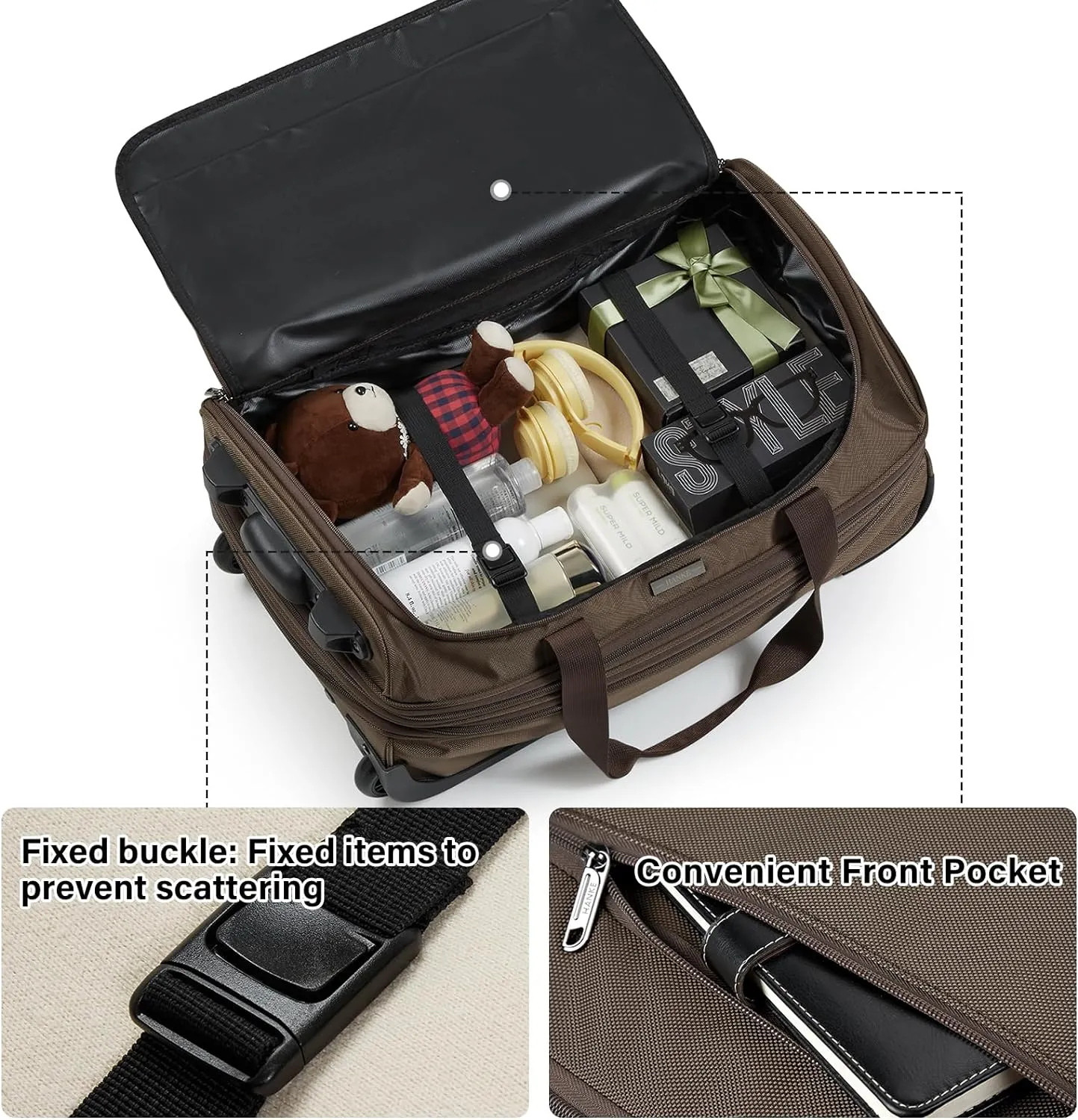 Hanke 20 Inch Expandable Carry On Luggage Suitcases with Wheels Foldable Duffle Bag for Travel Carry On suitcase Weekend Bag for Women Men（Coffee）