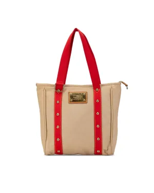 Louis Vuitton Keepall Bandouliere 45 Travel Bag Beige Canvas with Red Trim