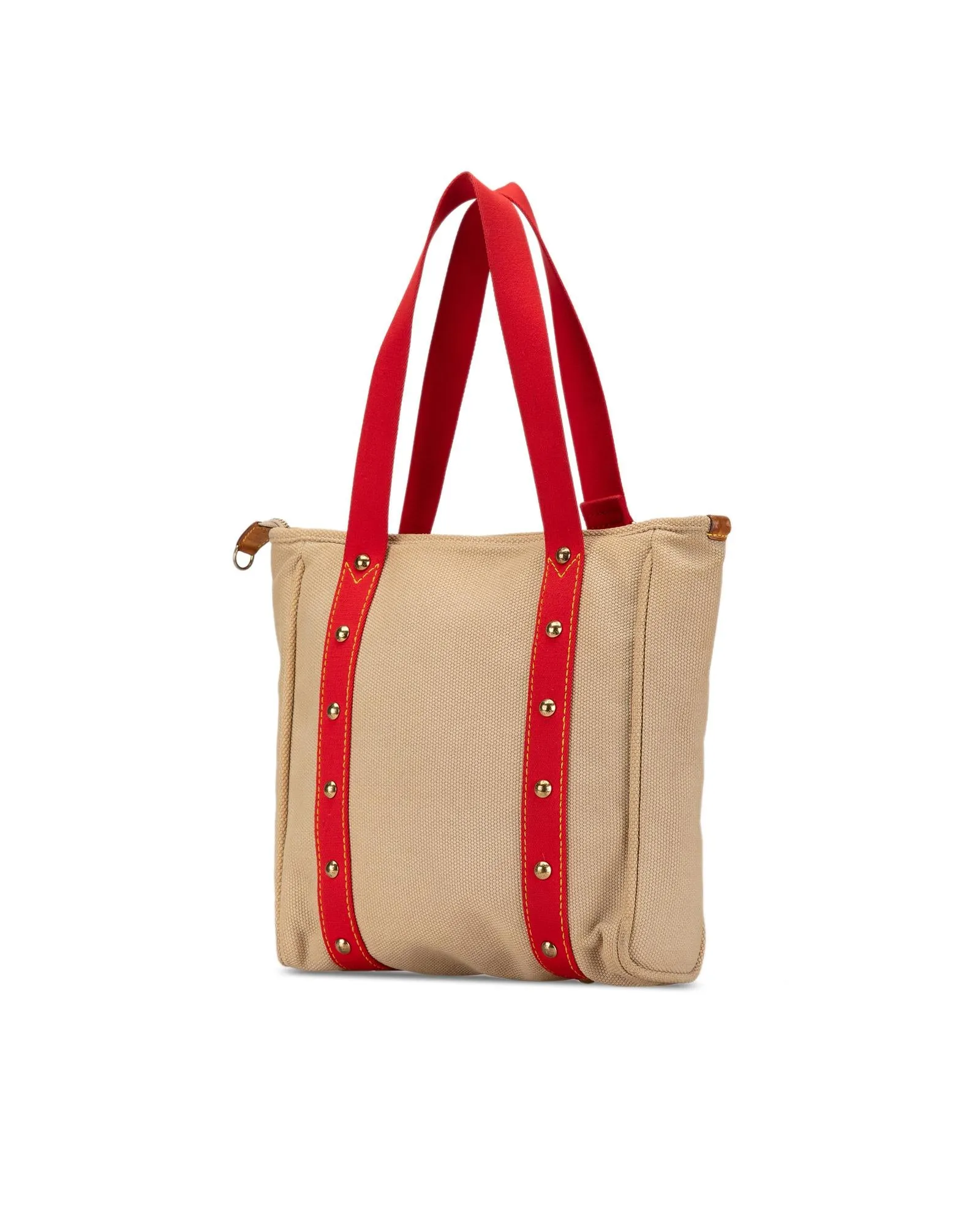 Louis Vuitton Keepall Bandouliere 45 Travel Bag Beige Canvas with Red Trim