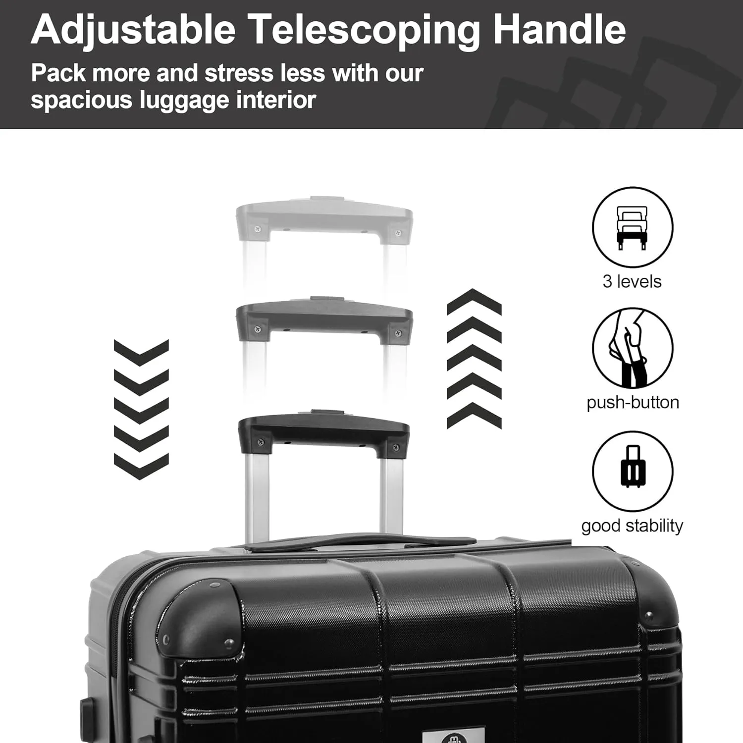 Luggage 4 Piece Sets, ABS PC Suitcases with Spinner Wheels, Hard Shell Luggage Carry on Luggage Set with TSA Lock Black (12in 20in 24in 28in)