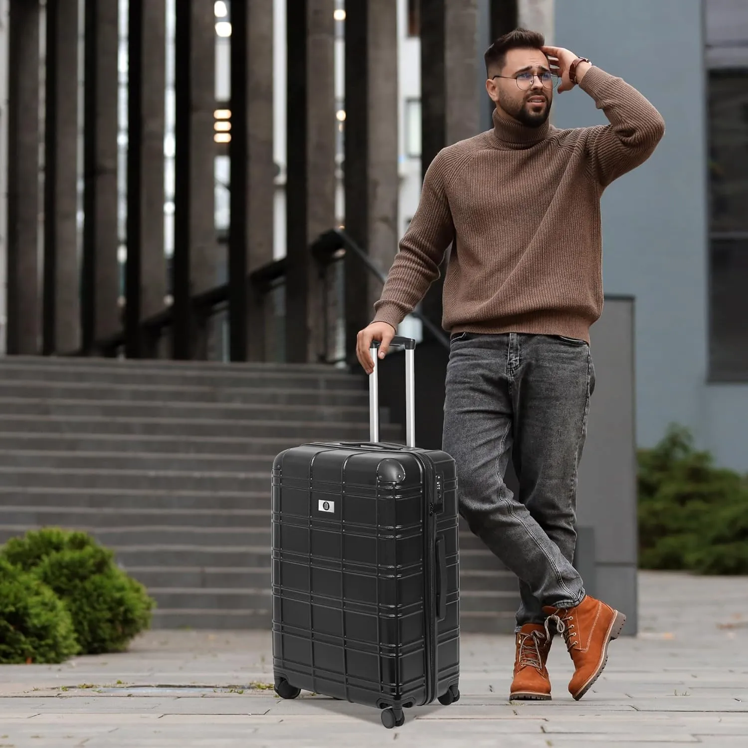 Luggage 4 Piece Sets, ABS PC Suitcases with Spinner Wheels, Hard Shell Luggage Carry on Luggage Set with TSA Lock Black (12in 20in 24in 28in)