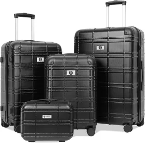Luggage 4 Piece Sets, ABS PC Suitcases with Spinner Wheels, Hard Shell Luggage Carry on Luggage Set with TSA Lock Black (12in 20in 24in 28in)