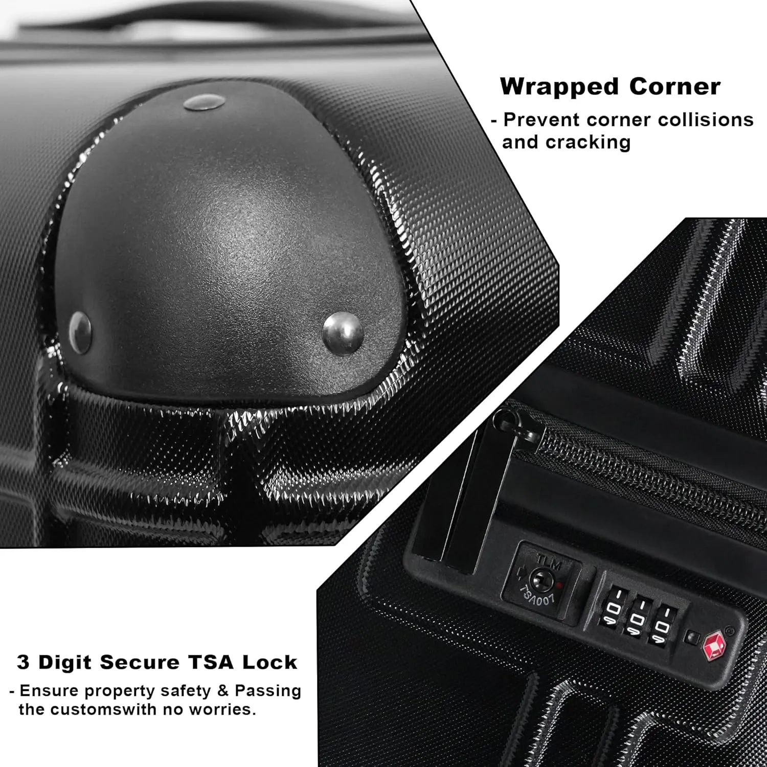 Luggage 4 Piece Sets, ABS PC Suitcases with Spinner Wheels, Hard Shell Luggage Carry on Luggage Set with TSA Lock Black (12in 20in 24in 28in)