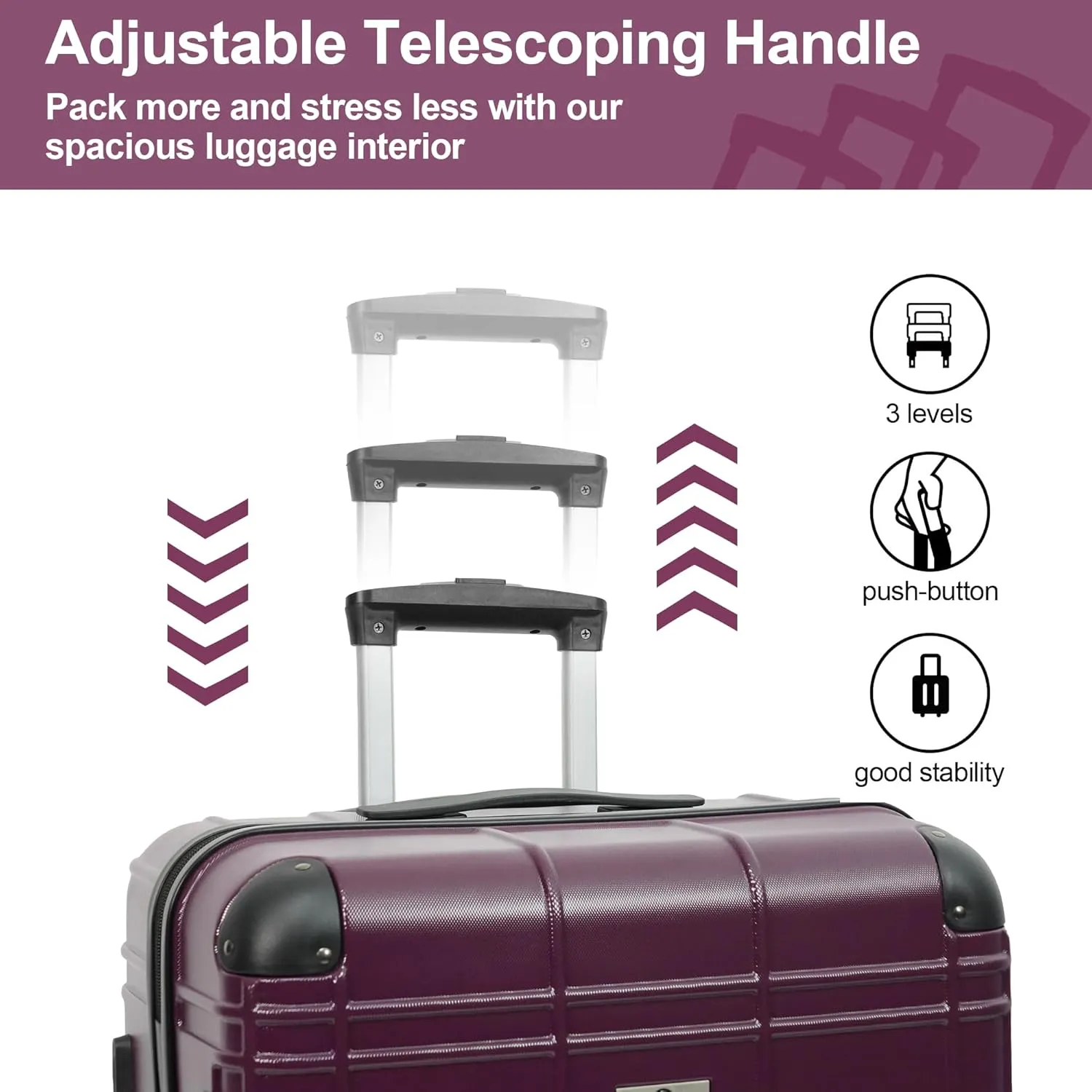 Luggage 4 Piece Sets, ABS PC Suitcases with Spinner Wheels, Hard Shell Luggage Carry on Luggage Set with TSA Lock Purple (12in 20in 24in 28in)