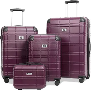 Luggage 4 Piece Sets, ABS PC Suitcases with Spinner Wheels, Hard Shell Luggage Carry on Luggage Set with TSA Lock Purple (12in 20in 24in 28in)