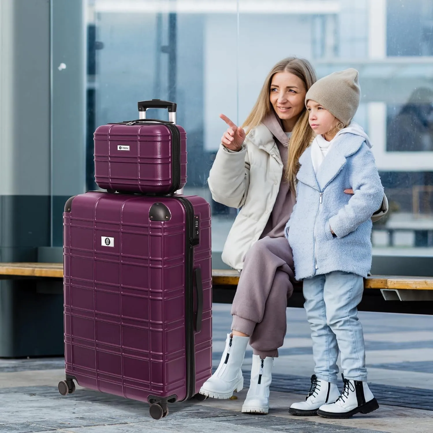 Luggage 4 Piece Sets, ABS PC Suitcases with Spinner Wheels, Hard Shell Luggage Carry on Luggage Set with TSA Lock Purple (12in 20in 24in 28in)
