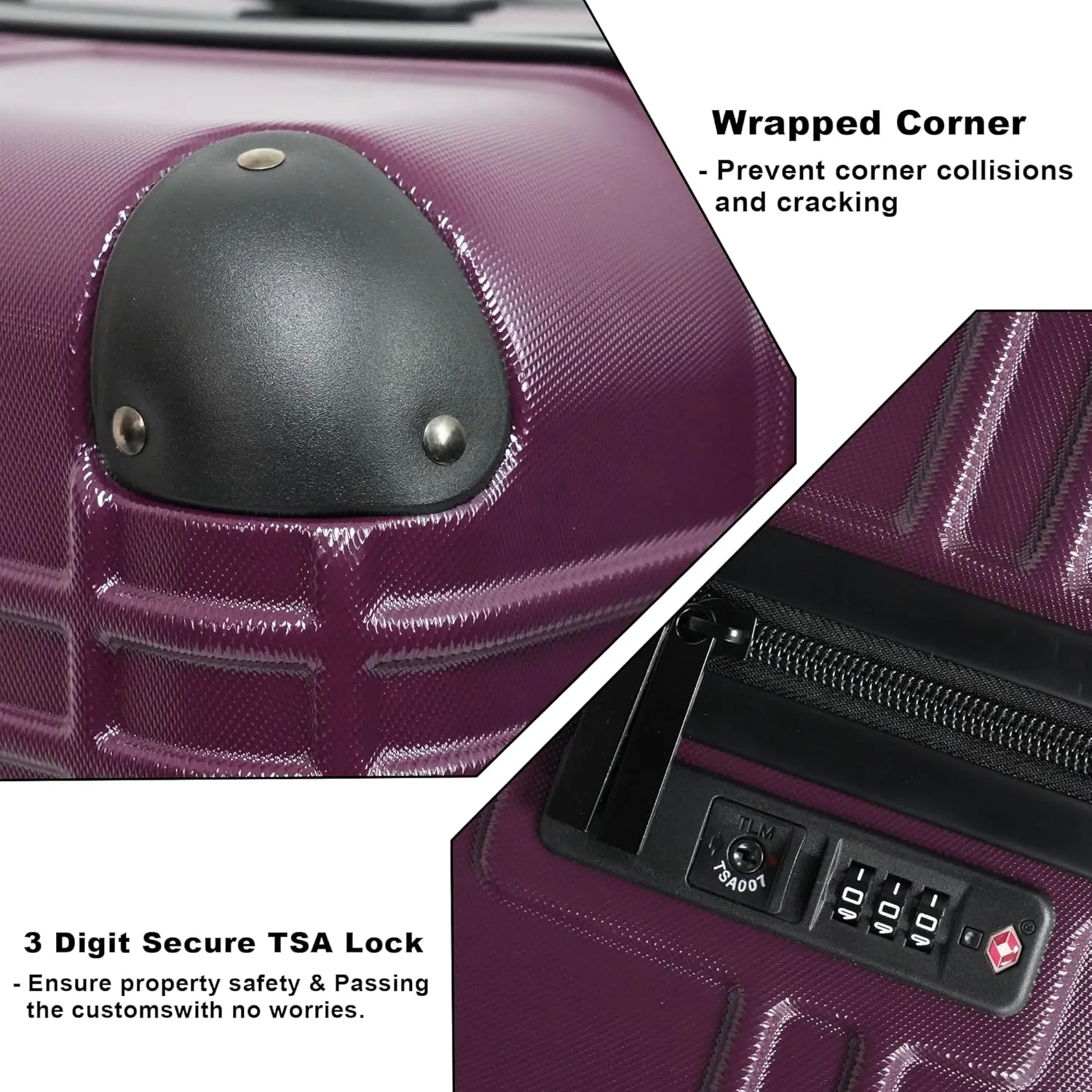 Luggage 4 Piece Sets, ABS PC Suitcases with Spinner Wheels, Hard Shell Luggage Carry on Luggage Set with TSA Lock Purple (12in 20in 24in 28in)