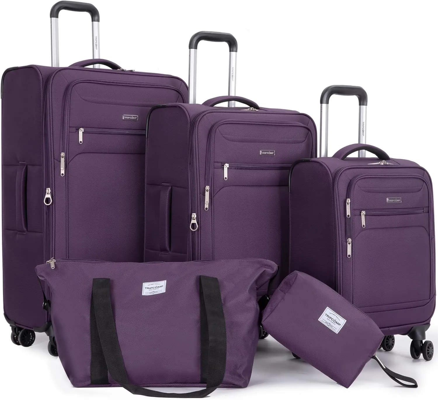 Luggage Sets 5 Piece Softside Expandable Suitcase sets With Spinner Wheels Duffel Bag And Toiletry Bag, Lightweight Carry-On And Checked Luggage (10" 16" 18" 23" 27"), Dark Purple