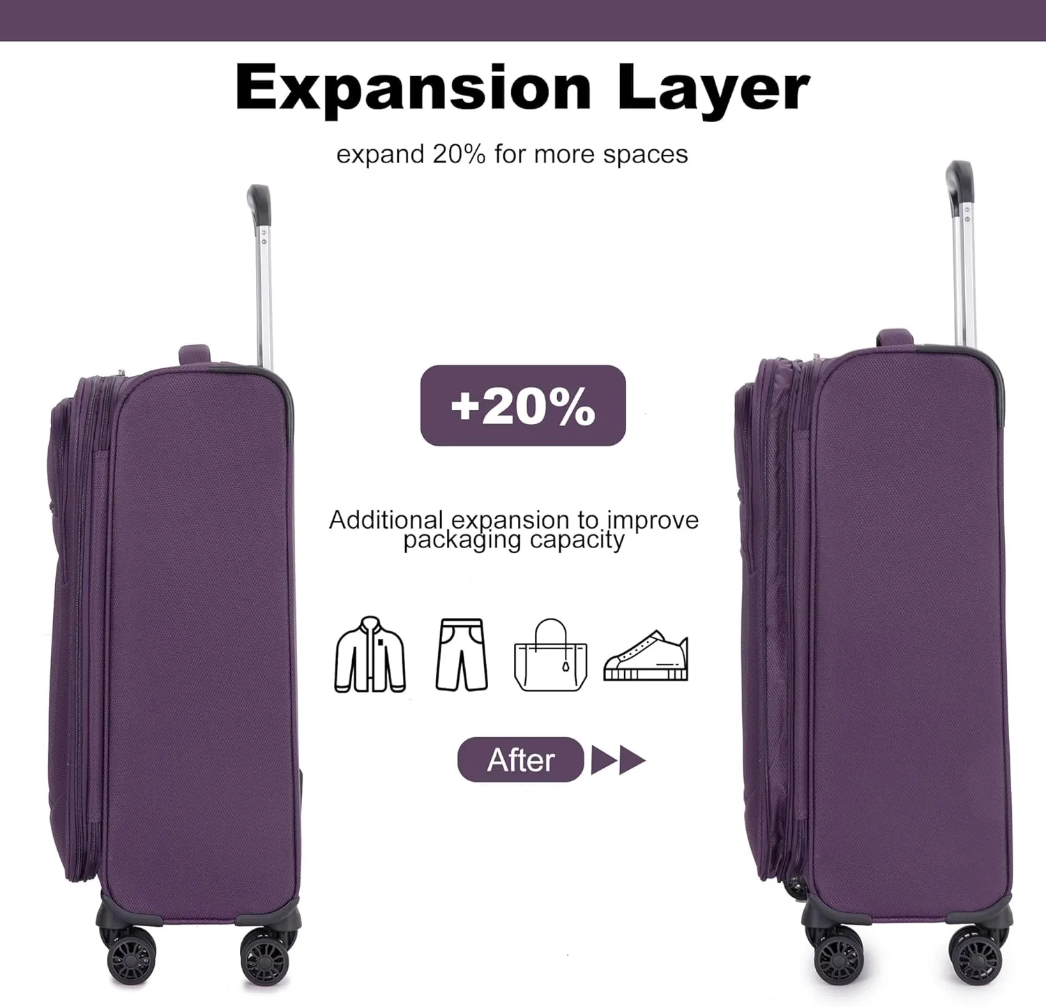 Luggage Sets 5 Piece Softside Expandable Suitcase sets With Spinner Wheels Duffel Bag And Toiletry Bag, Lightweight Carry-On And Checked Luggage (10" 16" 18" 23" 27"), Dark Purple