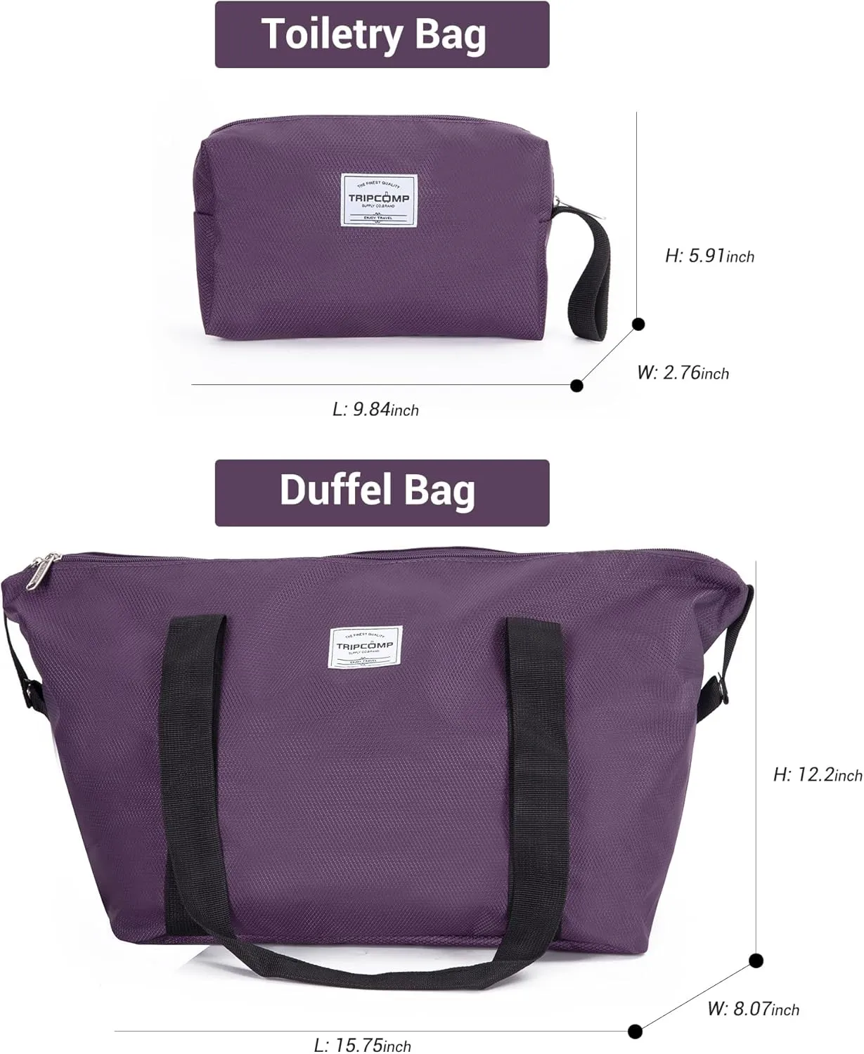Luggage Sets 5 Piece Softside Expandable Suitcase sets With Spinner Wheels Duffel Bag And Toiletry Bag, Lightweight Carry-On And Checked Luggage (10" 16" 18" 23" 27"), Dark Purple