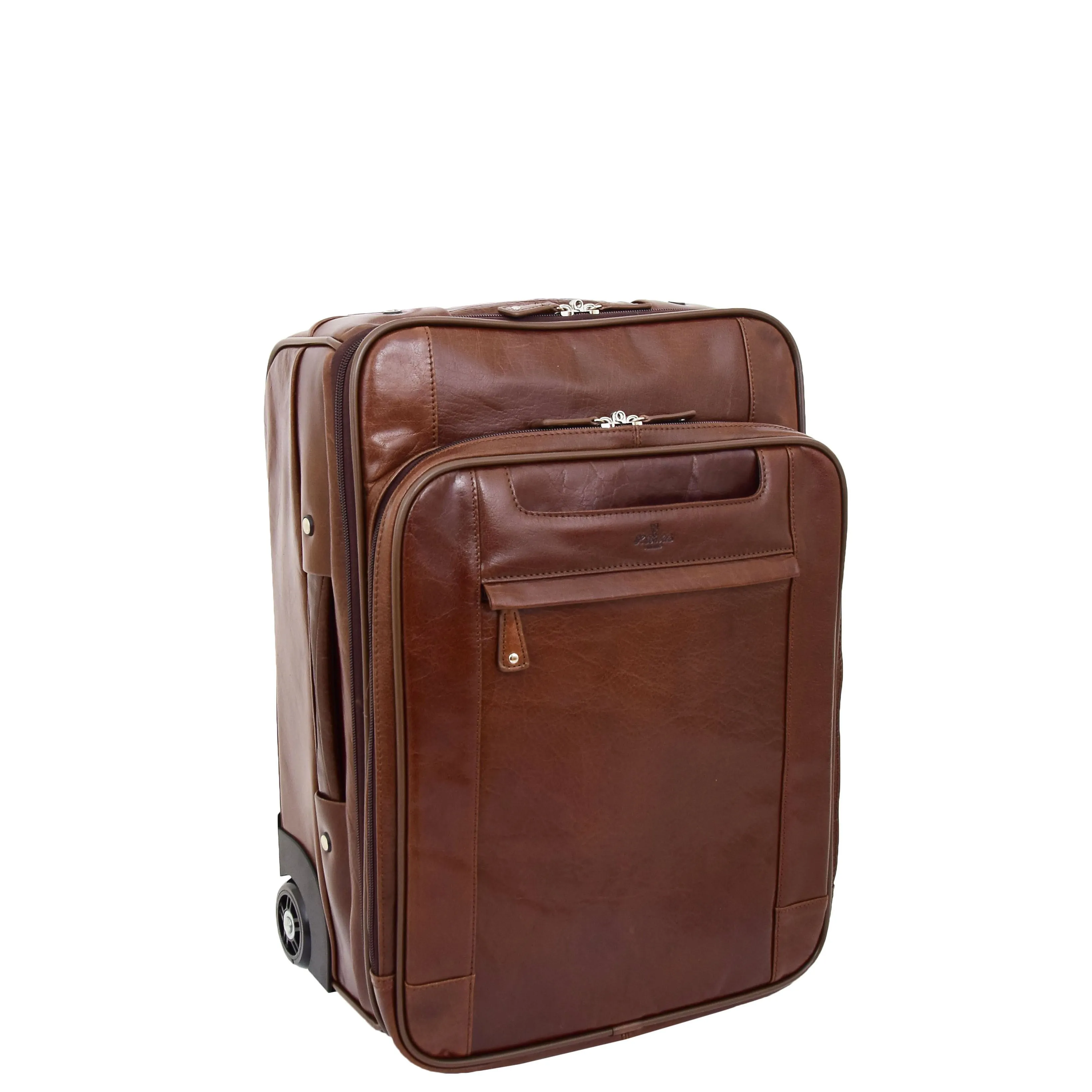 Luxurious Brown Leather Cabin Size Suitcase Hand Luggage Beverley Hills
