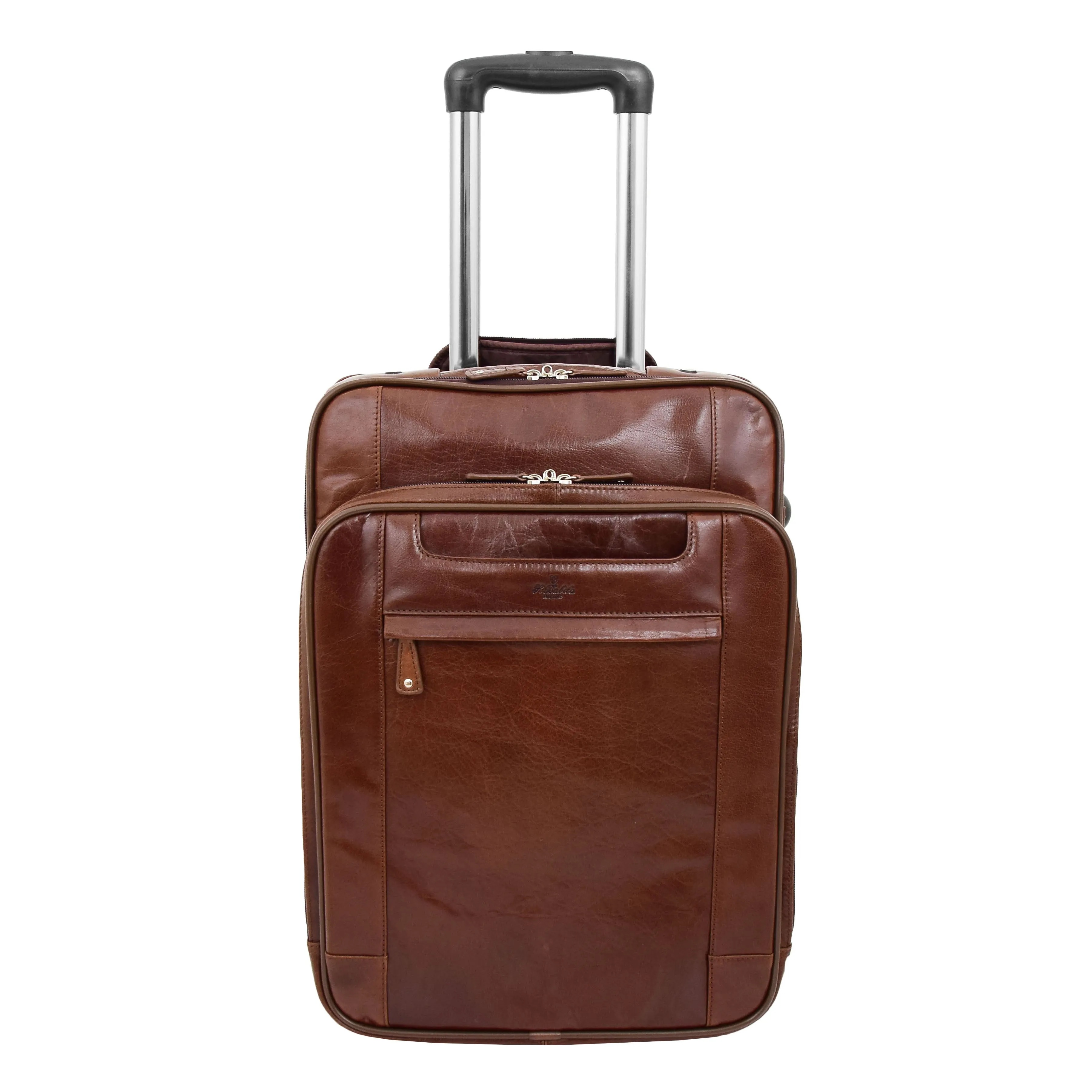 Luxurious Brown Leather Cabin Size Suitcase Hand Luggage Beverley Hills