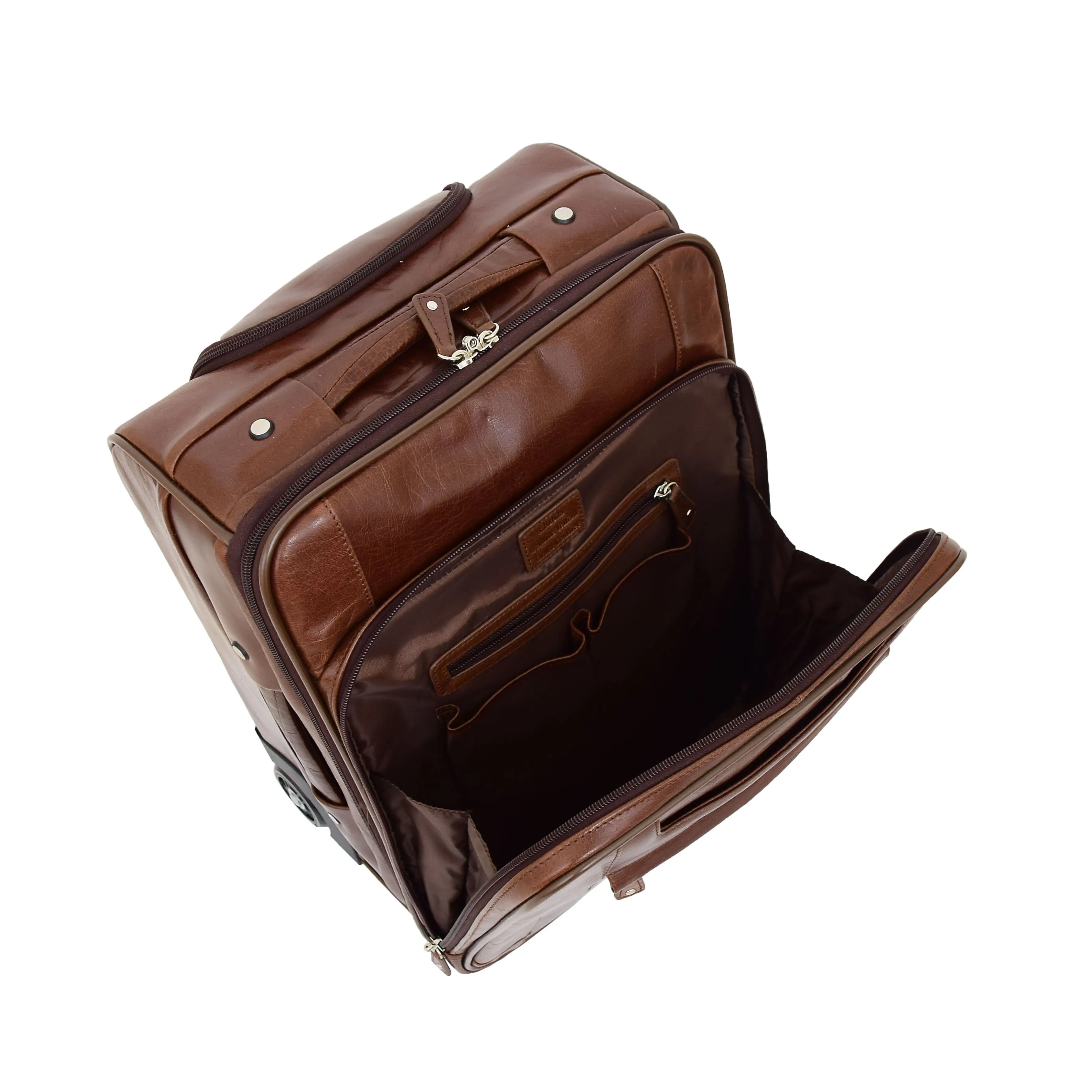 Luxurious Brown Leather Cabin Size Suitcase Hand Luggage Beverley Hills