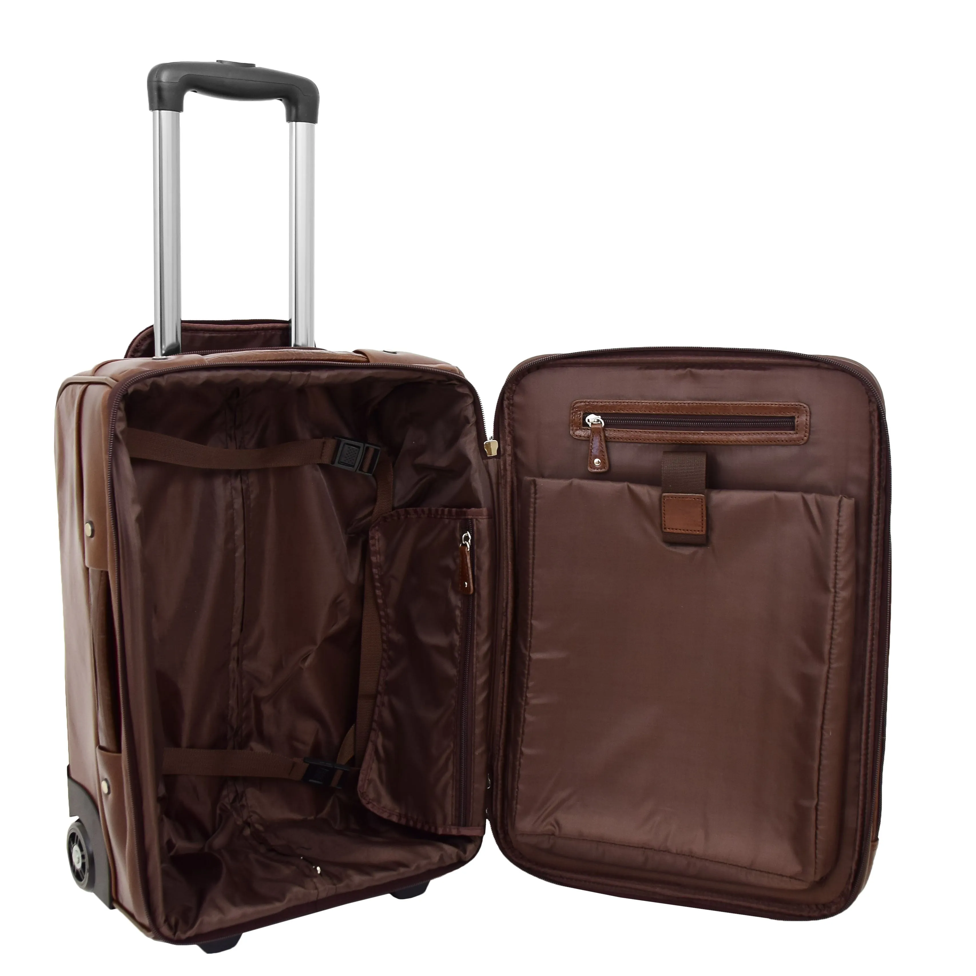 Luxurious Brown Leather Cabin Size Suitcase Hand Luggage Beverley Hills