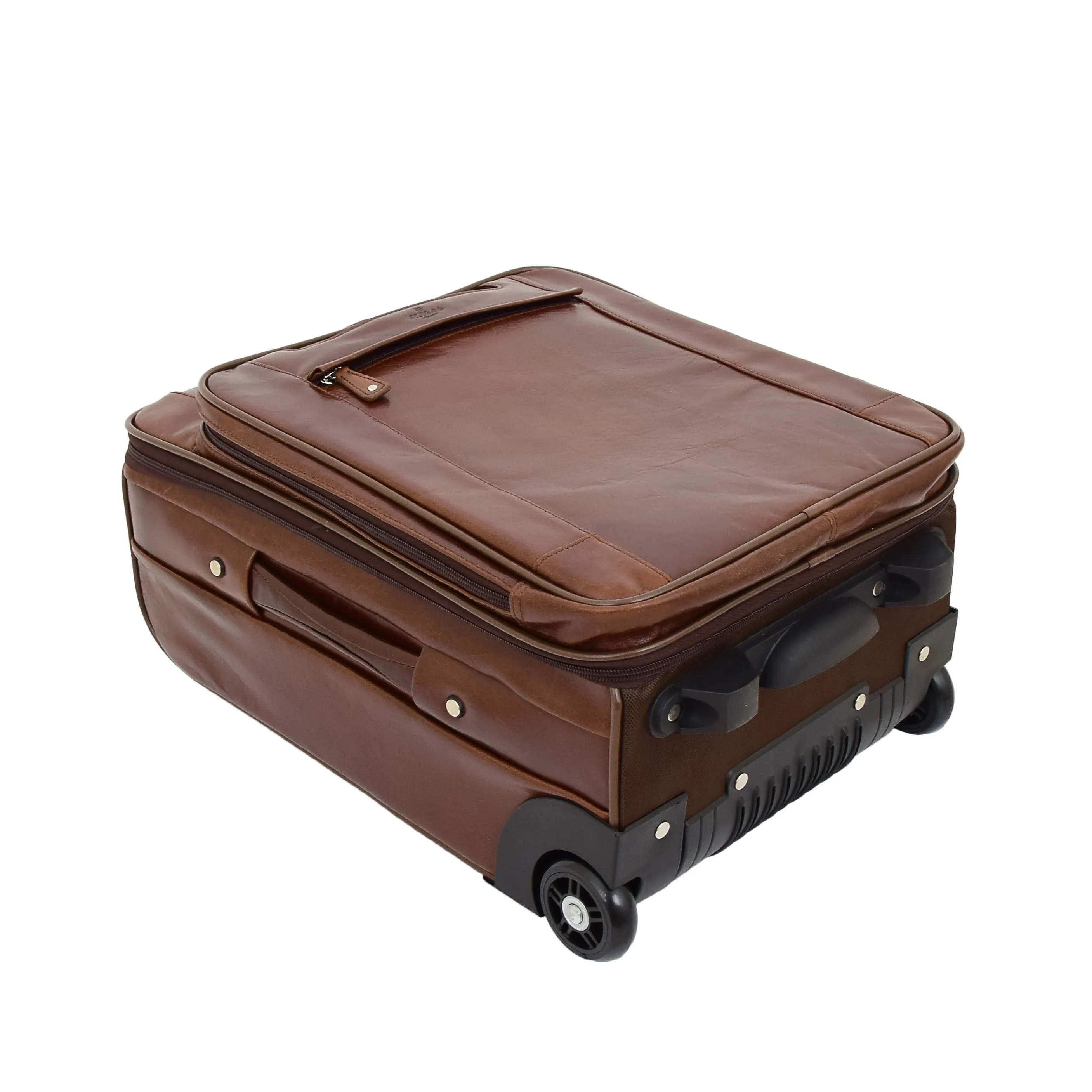 Luxurious Brown Leather Cabin Size Suitcase Hand Luggage Beverley Hills