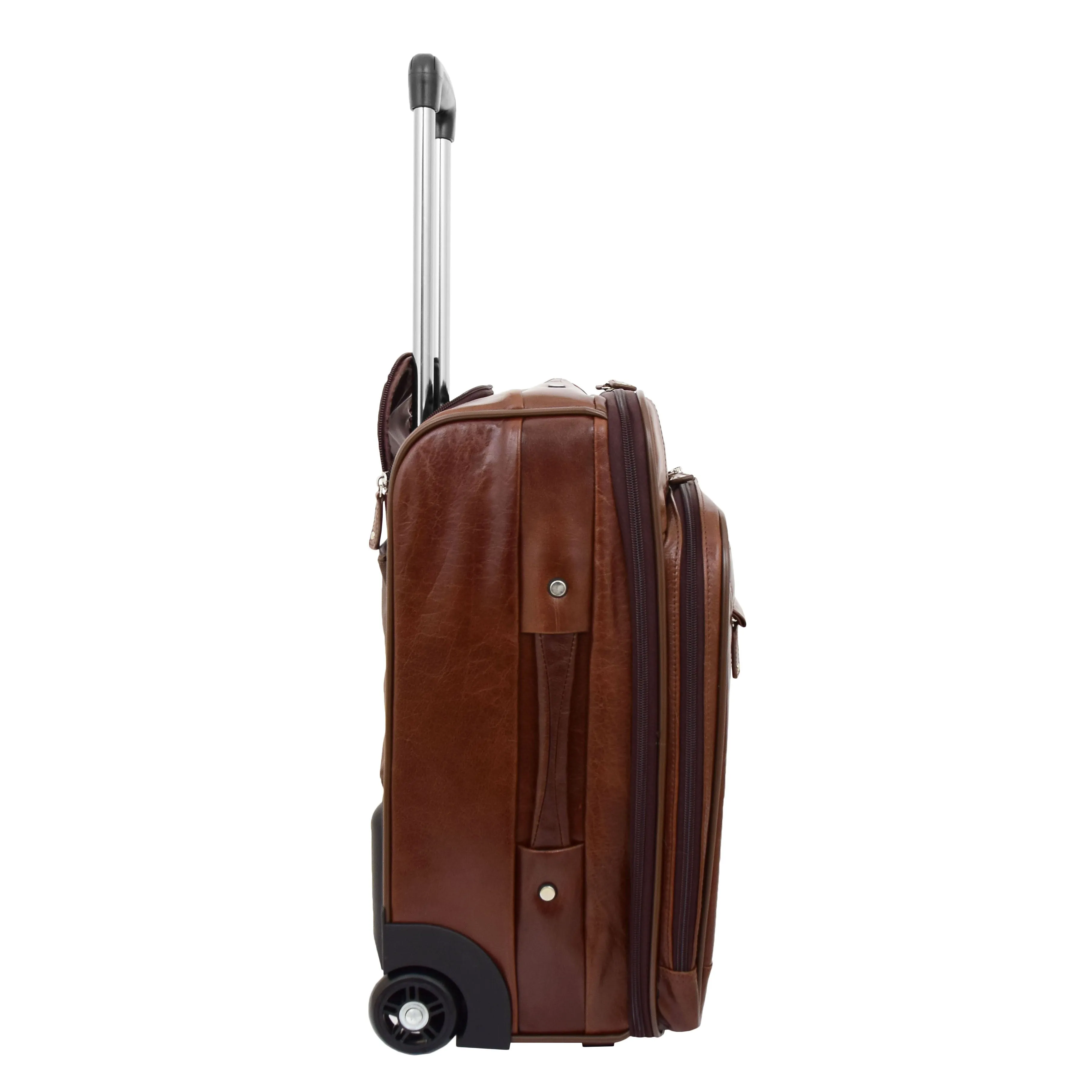 Luxurious Brown Leather Cabin Size Suitcase Hand Luggage Beverley Hills