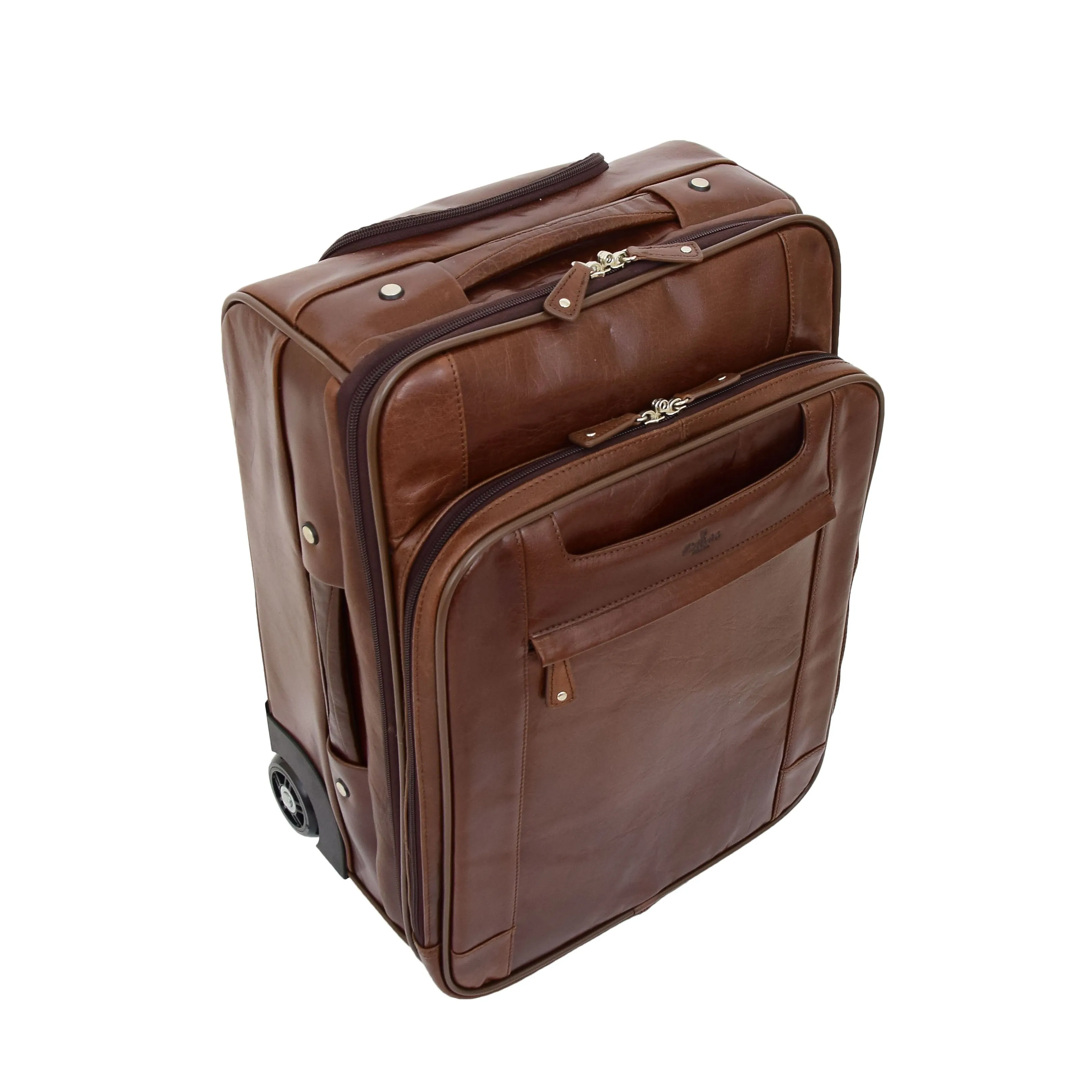 Luxurious Brown Leather Cabin Size Suitcase Hand Luggage Beverley Hills