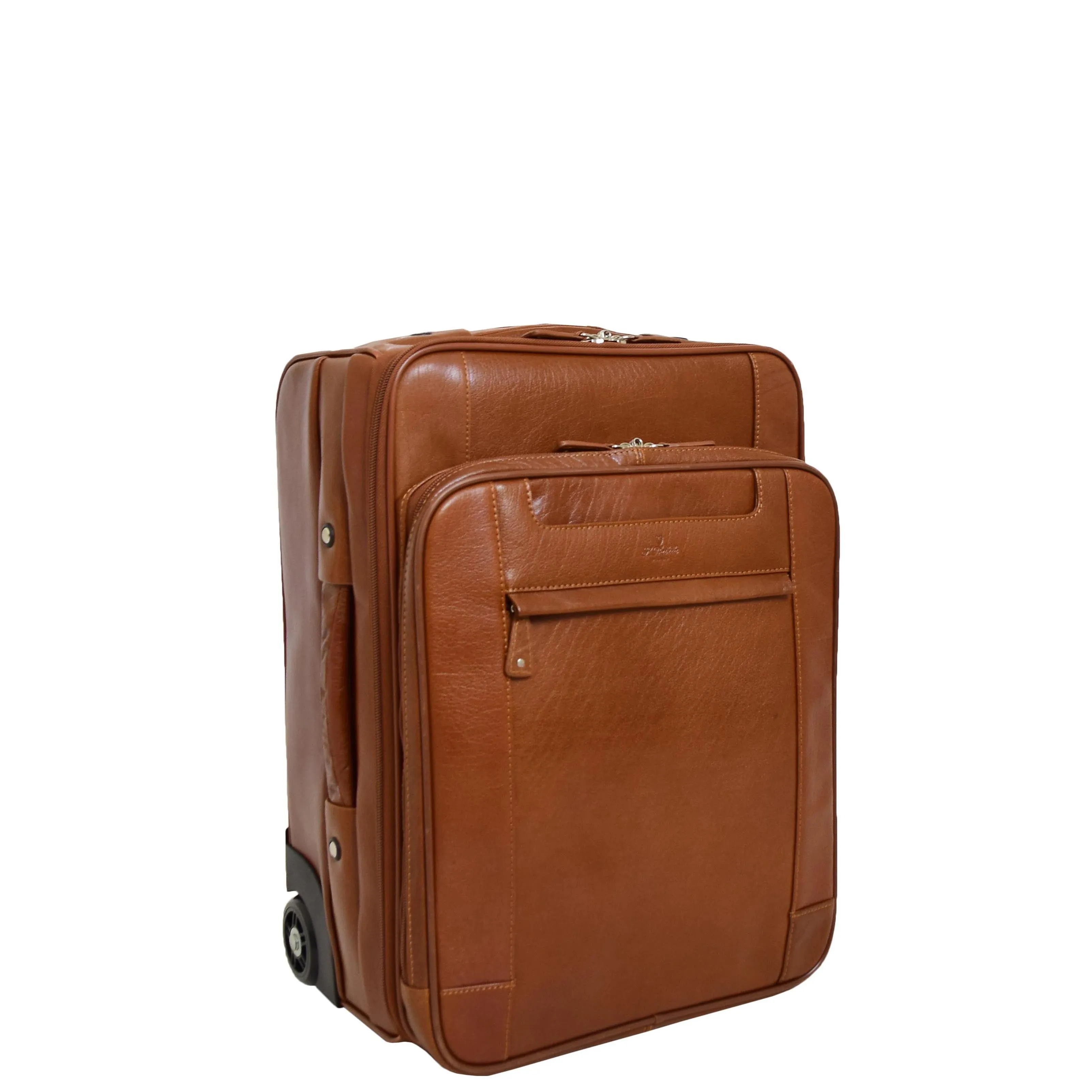 Luxurious Cognac Leather Cabin Size Suitcase Hand Luggage Beverley Hills