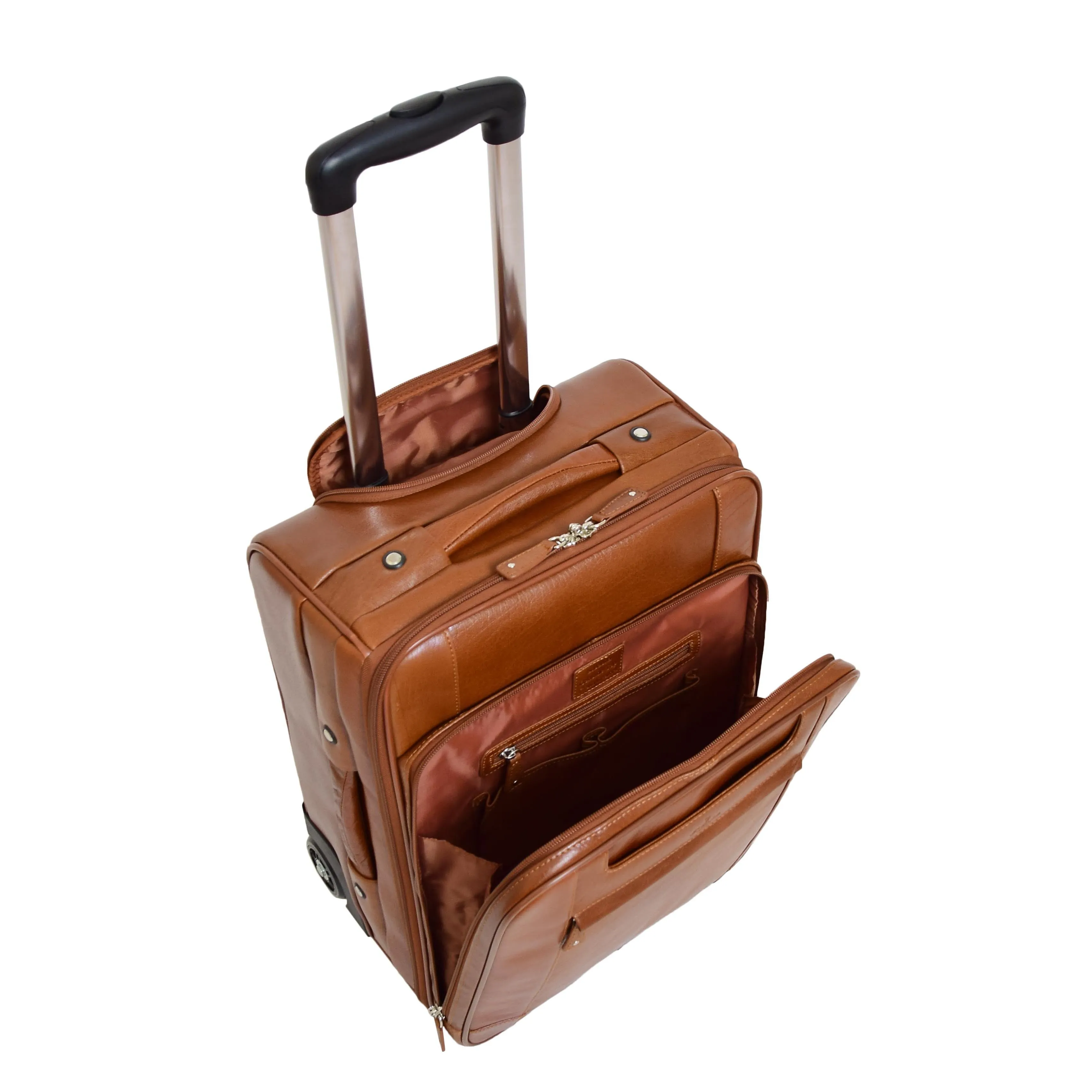 Luxurious Cognac Leather Cabin Size Suitcase Hand Luggage Beverley Hills