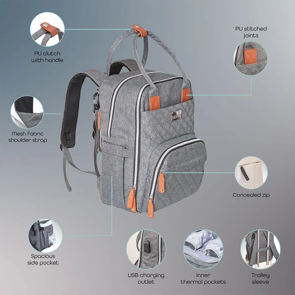 Moon Nutra Diaper Backpack (Grey Melange)