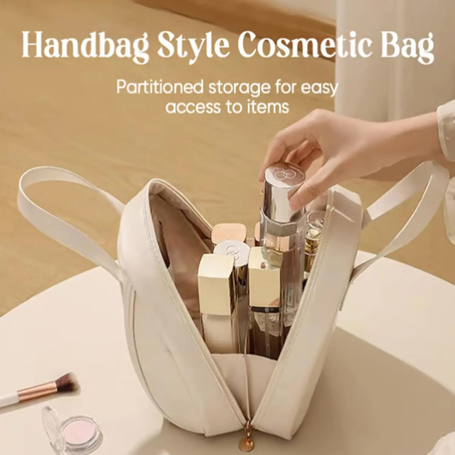Multi Layered Shell Shaped Cosmetic Bag, Portable Large Capacity Pu Shell Waterproof Handbag Style Cosmetic Bag (Black)