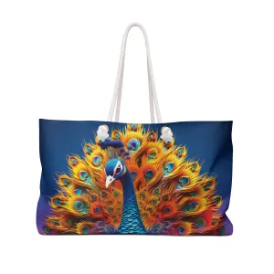 Personalised/Non-Personalised Weekender Bag, Peacock, Large Weekender Bag, Beach Bag, Book Bag