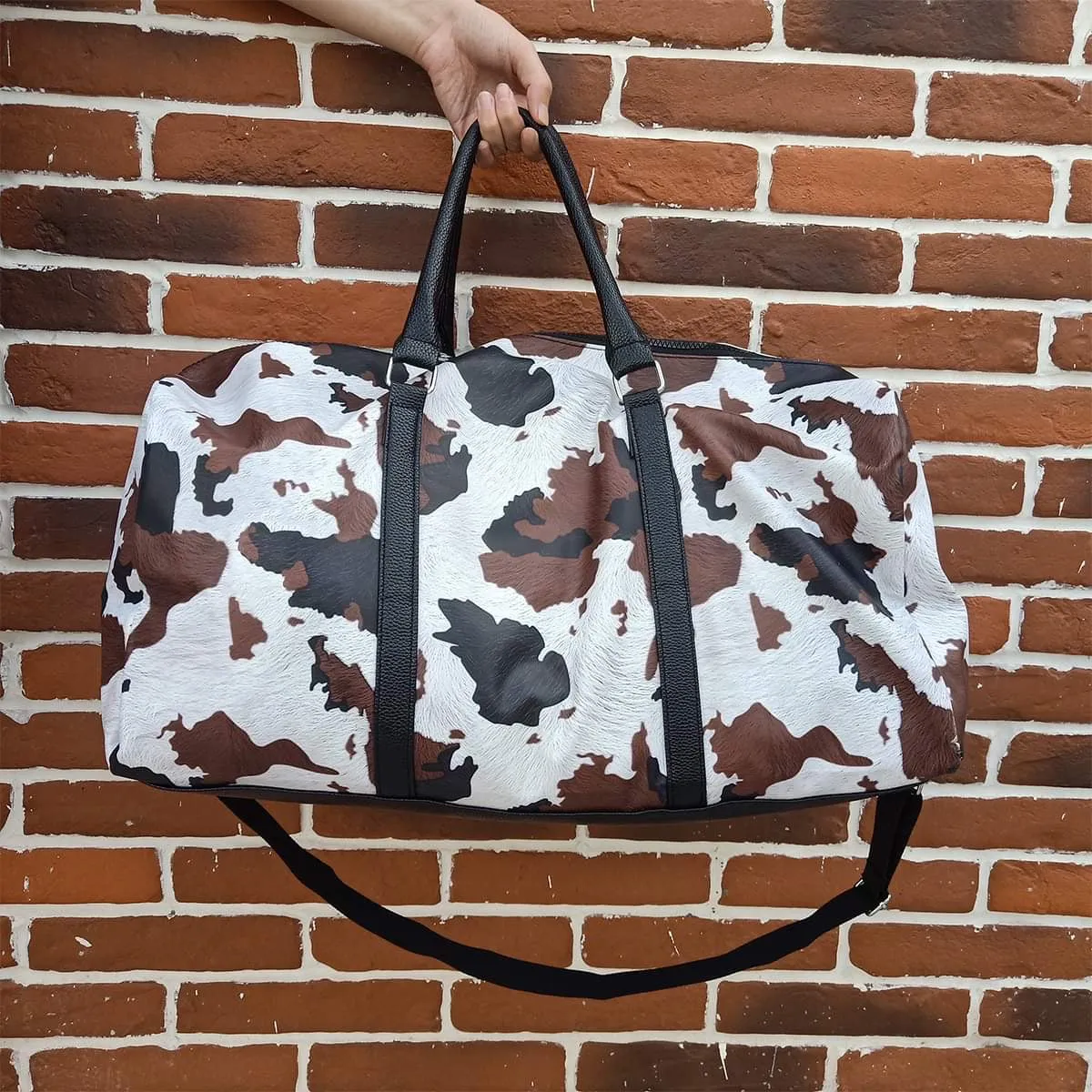 Western Cow Faux Leather Duffle Style Weekender