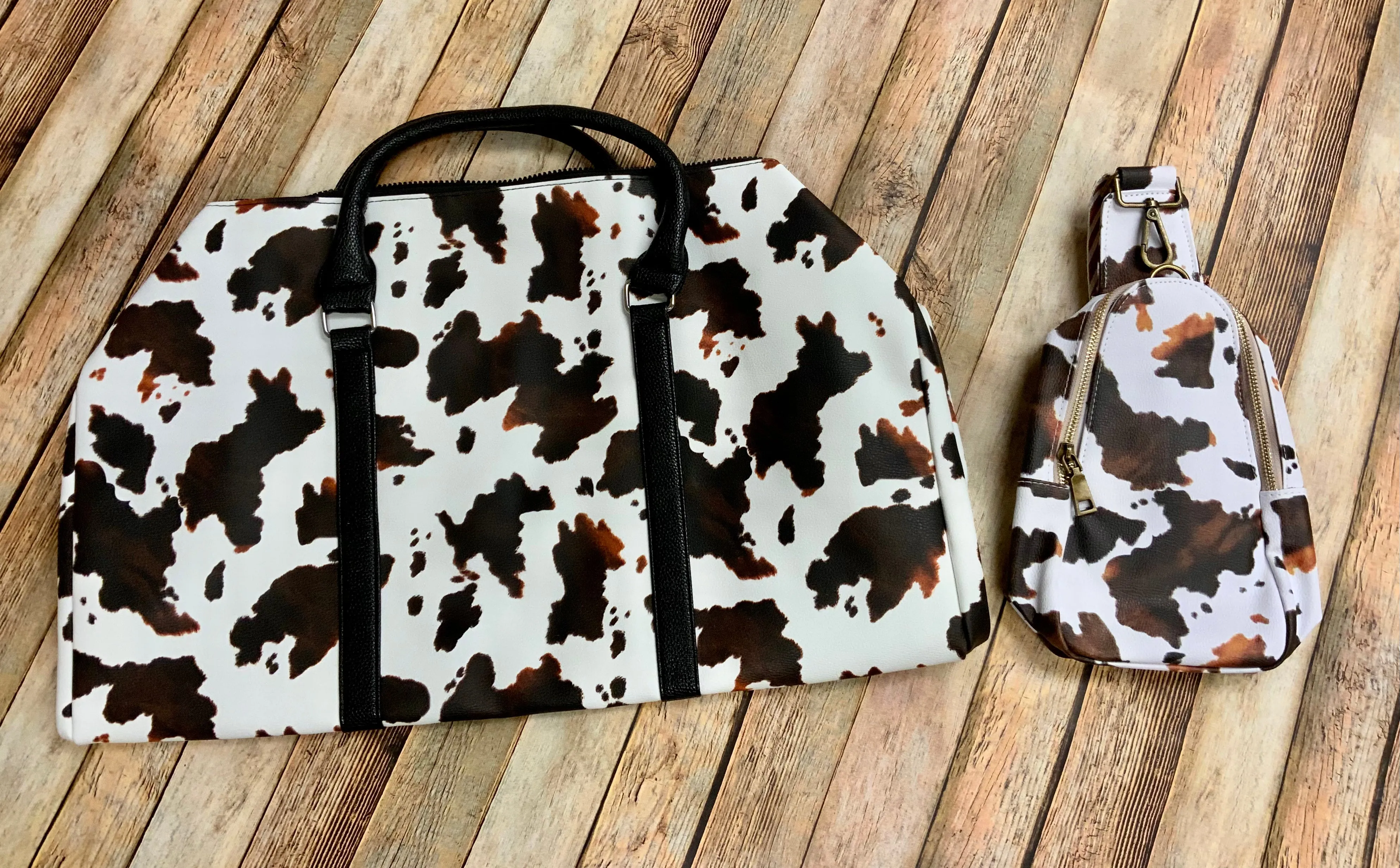 Western Cow Faux Leather Duffle Style Weekender