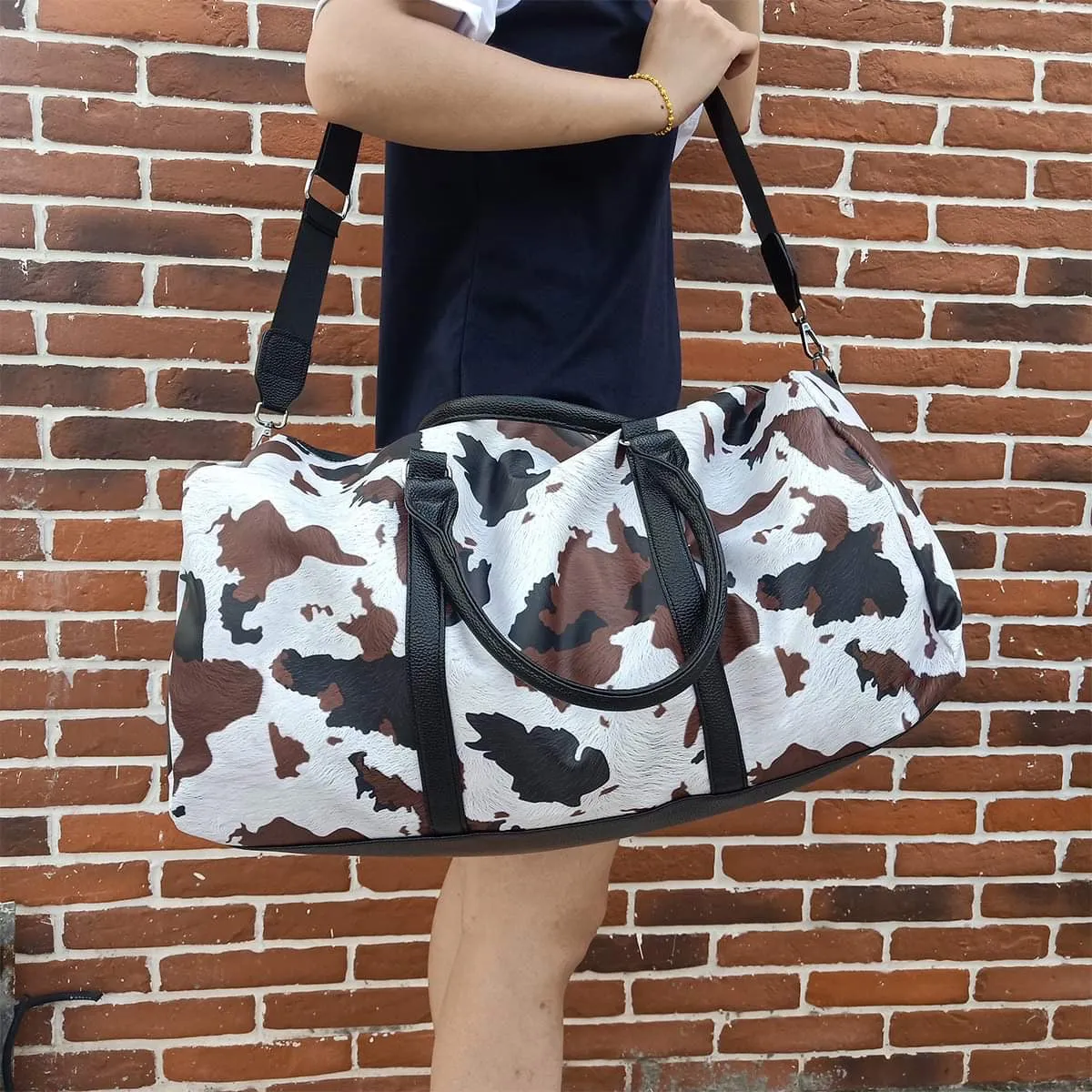 Western Cow Faux Leather Duffle Style Weekender