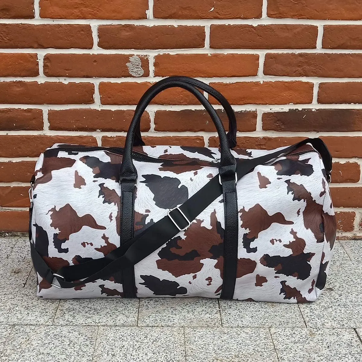 Western Cow Faux Leather Duffle Style Weekender
