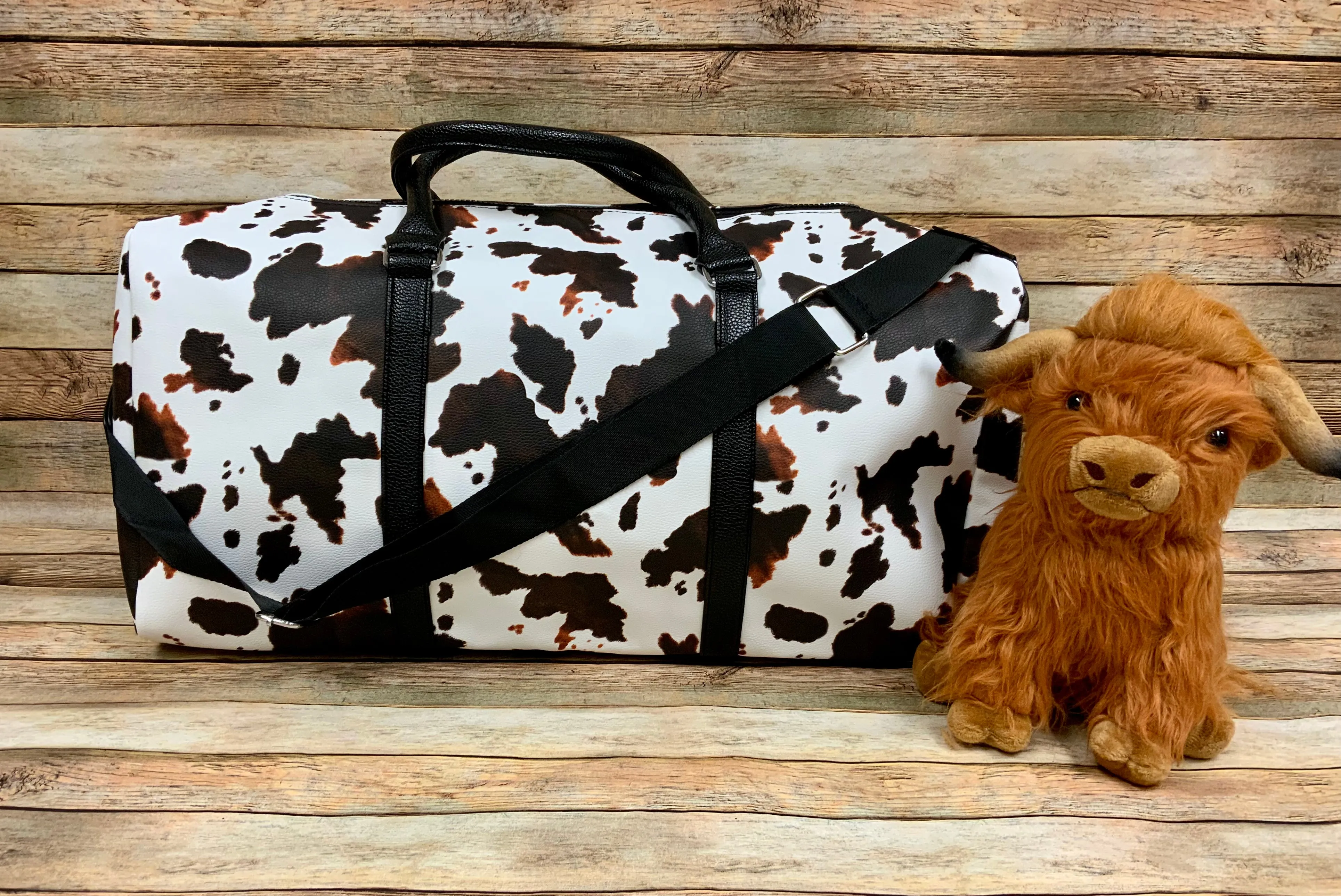 Western Cow Faux Leather Duffle Style Weekender