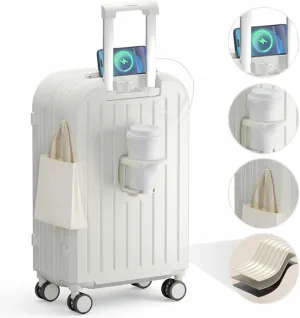 YOXIER Luggage,Carry on Luggage,Carry on Luggage with Wheels,20in Hardside Spinner Wheel Luggage, Built-in TSA Lock Carry on Suitcase, with Cup Holder & USB Port & Phone Holder White 20Inch